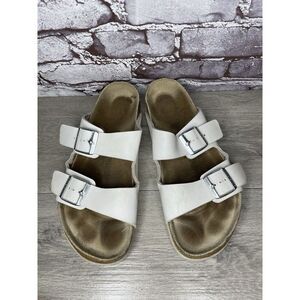 Birkenstock Arizona White Leather Strap Cork Slides Sandals Men Sz 44EU/11M US